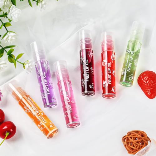 6PCS Roll-On Lip Oil Set,Fruit Flavored Lip Gloss Set,Long Lasting Moisturizing Lip Balm,Transparent Lip Gloss Glossy Lip Make-up,Best Gift