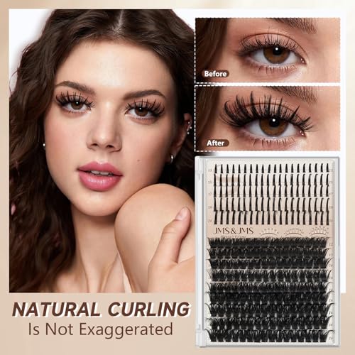 JMS&JMS Lash Clusters Kit 100D with Lash Spikes Eyelash Clusters with DIY Spikes 13-21MM Spiky Volume Cluster Eyelash Extensions Wispy Individual Lash Extensions Kit at Home (100D, 12-18mix Kit)