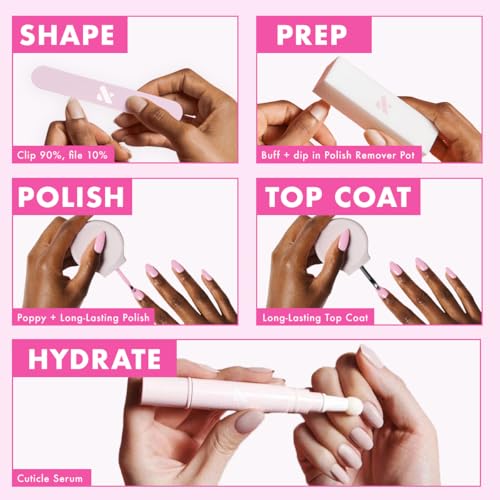 Olive & June Quick Dry Mani System Set | Includes Nail Tools, The Poppy, Cuticle Serum, Remover Pot & Quick Dry Top Coat | Fast At-Home Manicure Kit | Chip-Resistant, Vegan & Cruelty-Free