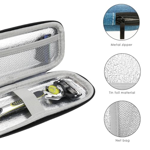 Linkidea Generic EVA Hard Shell Safety Razor Travel Case, Shaving Accessories Blade Head Storage, Men's Portable Travel Shaver Bag Compatible with Gillette Fusion 5 Power, Mach 3 (Navy Blue)