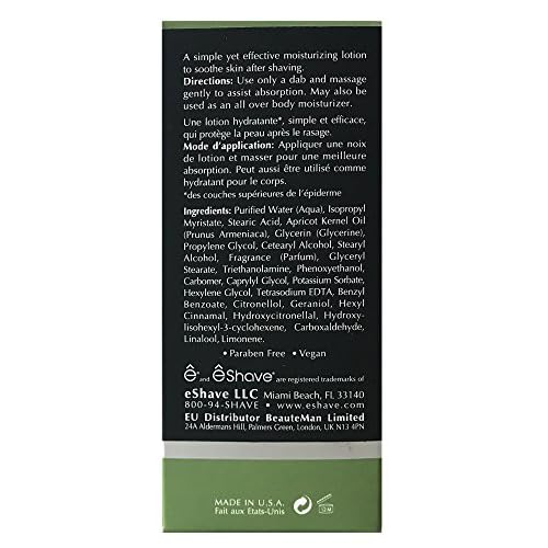 eShave Luxury After Shave Balm for Men-After Shave Lotion Soothes Razor Burn- Deep Moisturizes Skin- All-Natural Vegan After Shave Cream Calming White Tea 6 oz