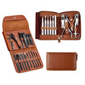FAMILIFE Professional Manicure Kit Nail Clippers Set 11 in 1 Stainless Steel Pedicure Tools Kit Grooming Kit and 16pcs Gifts for Men Stainless Steel Portable Brown Leather Nail Kit Mens Gifts