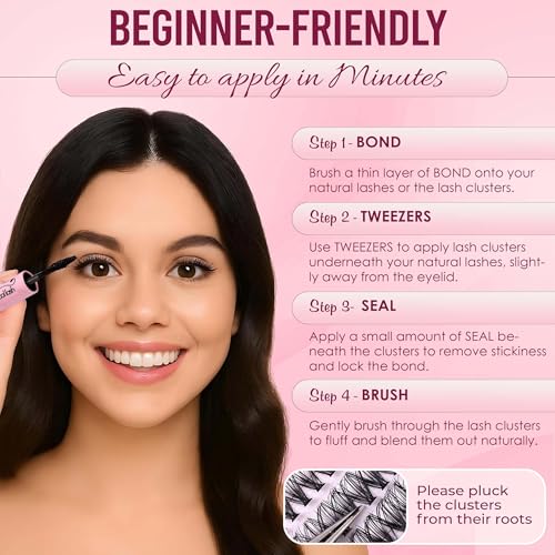 V-uCool 708 Pcs DIY Lash Clusters Kit, D Curl 30D?100D 8?16mm Mix, Fluffy Wispy Cluster Lashes with Bond & Seal, Tweezer, 5 Pads & Brush