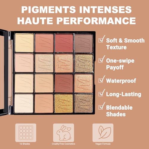 16 Colors Brown Eyeshadow Palette, Brown Eyeshadow with Metallic and Matte Finishes, High-Pigment Eye Makeup Pallet with a Long-Wearing Formula, Eyeshadow Pallet for Halloween Parties Christmas