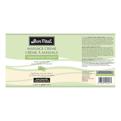 Bon Vital' Therapeutic Touch Massage Creme, Professional Massage Therapy Cream with Olive Oil to Repair Dry Skin & Soothe Sore Muscles, Full Body Moisturizer, 1 Gal, Label may Vary