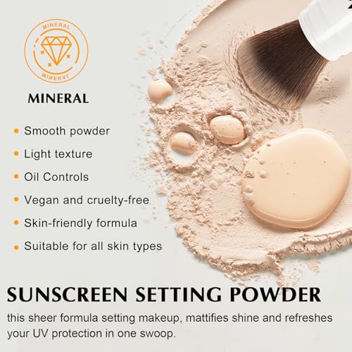 Mineral Powder Sunscreen SPF 35 Setting Powder for Face & Scalp Broad Spectrum Mineral Brush Powder Lightweight Breathable Oil Control Matte Finish for All Skin Tones(Translucent)