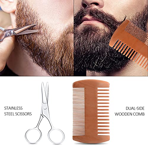 Valentines Gifts for Him, Beard Kit for Men, Beard Growth and Grooming Kit w/Beard Oil Beard Balm Beard Brush Beard Comb Beard Scissors, Christmas Birthday Gifts for Men Husband Grandpa Boyfriend Son