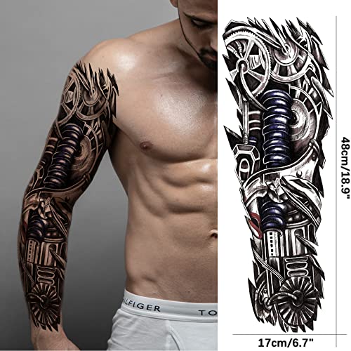 Totem Fake Tattoos Sleeve For Men Women, Full Arm Tribal Polynesian Temporary Tattoo Sleeves Adult, Large Black Hawaiian Viking Dragon Temp Tatoo Sticker Leg Body Art Makeup, 8-Sheet