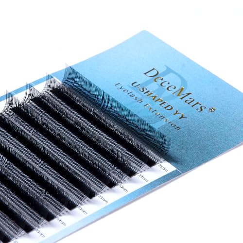 DeceMars U Eyelash Extensions Supplies 0.07mm D Curl 8-14mm Mixed Tray Easy Fans 2D UU Eye Lashes 1400 Pcs Y Shaped Premade Soft Russian Volume Eyelashes Matte Black 12 Rows (UU-0.07-D-8-14mm Mix)
