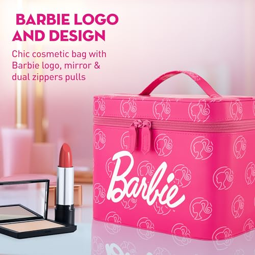 Concept One Barbie Large Women's Makeup Bag, Two Zipper Travel Cosmetic Zipper Pouch Organizer with Logo, Pink