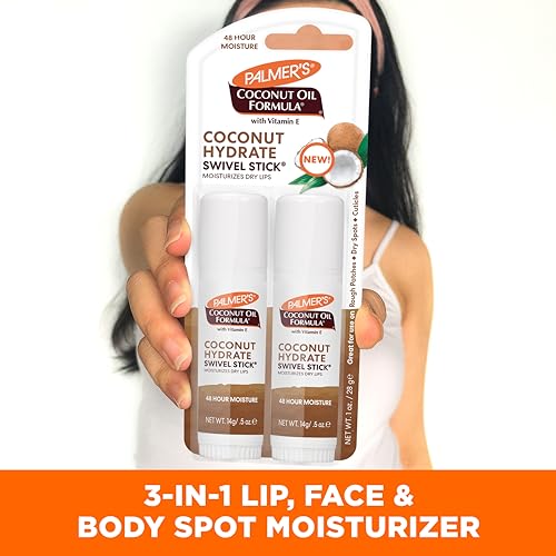 Palmer's Coconut Oil Formula Moisturizing Swivel Stick with Vitamin E, Lip Balm, Face & Body Moisturizer Stick, Ideal for Treating Dry Skin Patches (Pack of 4)