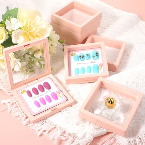 30 Pcs Press on Nail Packaging Box with 90 Pcs Adhesive Double Sided Tape Artificial Nail Display Case Storage Container Box Acrylic Packaging Organizer for Art Home Salon(Pink)