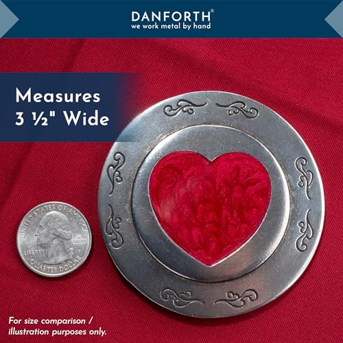 DANFORTH - Hearts Pewter Purse Mirror (Red) - 3 1/2 Inch Diameter - Gift Boxed