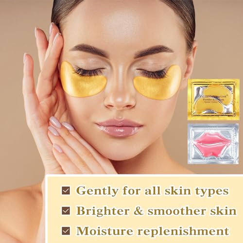 30PCS Lip Mask & Under Eye Mask, 24K Under Eye Patches for Puffy Eyes, Pink Lip Masks Skincare, Effectively Moisturizing the Skin, Reducing Fine Lines & Dark Circle