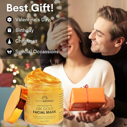 White Naturals One Day Sale 24K Gold Facial Mask, Anti-Aging Gold Face Mask For Flawless & Moisturizes Skin, Helps Reduces Wrinkles, Fine Lines & Acne Scars, Removes Blackheads, Dirt & Oils
