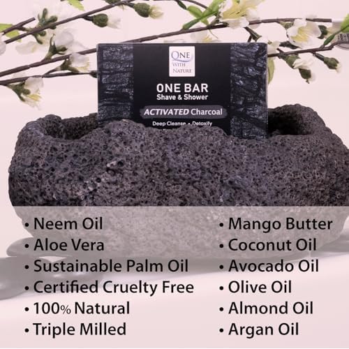 ONE Bar Activated Charcoal 3.5 oz 3 Pack - Shave, Shower, Shampoo, face, beard, body, hair/scalp, SuperFAT ¡°oil¡± Infused: Avocado, Mango, Olive, Coconut, Argan, Moisturizing and Nourishing Oil.