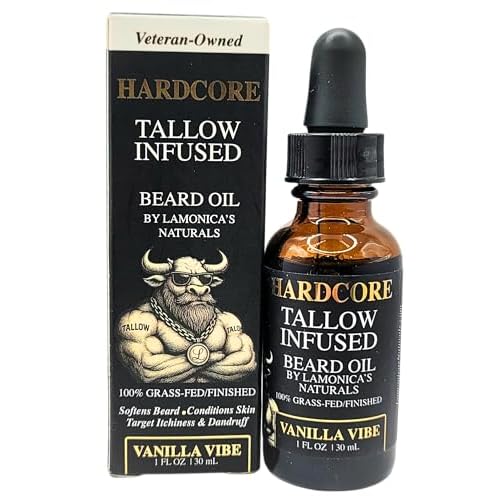 LAMONICA'S NATURALS Beard Oil for Men ?TALLOW-INFUSED, Softens & Moisturizes Beard ? Organic Sanadalwood + USDA Vanilla Scent ? Veteran-Owned Grooming ? HARDCORE