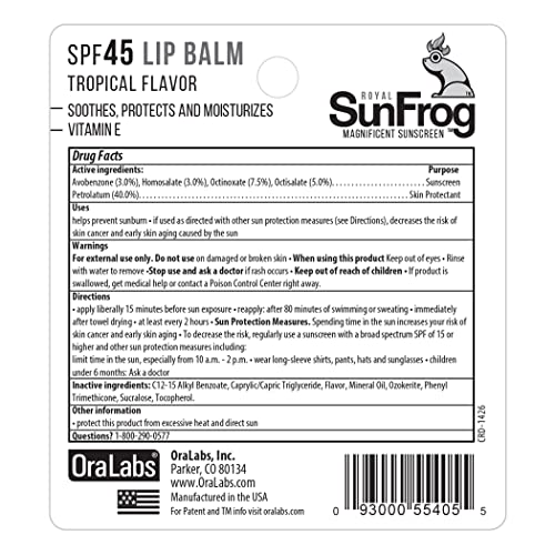 Royal SunFrog | 2-Pack Tropical Lip Balm with SPF 45 Sun Protection | Protects, Soothes, and Moisturizes with Vitamin E and Sunscreen (0.15oz/4.25g Per Stick)