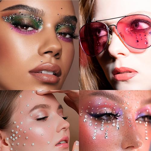 1550 Pcs Self Adhesive Rhinestones Face Gems and Pearls for Makeup, Rainbow Face Jewels Stick on Pearls Stickers Festival Diamonds Accessories, Nail Eye Hair Body DIY Decoration