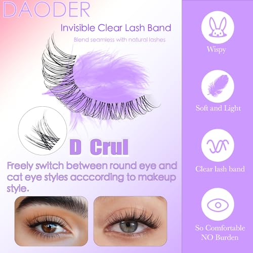 DAODER Natural Lash Clusters Kit Wispy Eyelash Clusters Lashes Invisible Clear Band 8-18MM Cluster Eyelash Extensions D Curl Individual Lashes With Lash Bond and Seal (8-18MM Natural Kit)