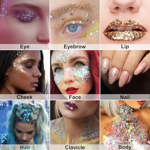 Body Glitter Stick 11 Colors Holographic Mermaid Sequins Chunky Face Glitter Stick Singer Concerts or Music Festival Rave Glitters Makeup for Face/Body/Hair/Eyes/Lip (01 Gold)