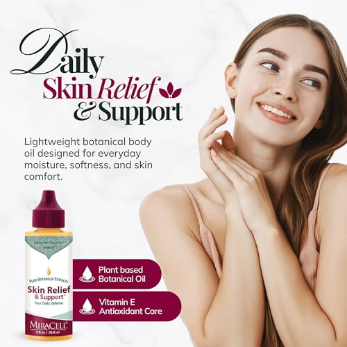 Miracell Skin Relief & Support Oil | Natural Moisturizer for Dry, Sensitive, or Irritated Skin | Soothes Cuts, Scrapes, Bug Bites, Sunburn, Chafing, Rough Hands, Cracked Cuticles & Windburn | 2 oz