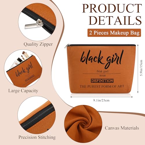Paterr 2 Sets African Tote Bag for Women Brown Canvas Tote Handbags for Black Girls with Makeup Bag Set Fit Work Travel Beach Laptops with Zip Party Supplies