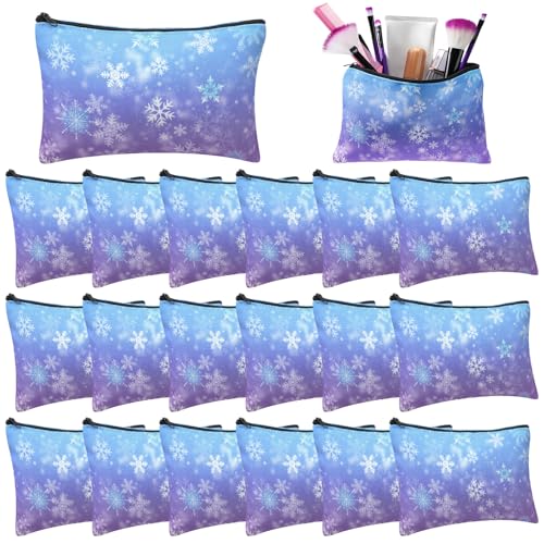 20 Pcs Snowflake Frozens Party Favor Bags for Women Girls Bulk Snowflake Canvas Zipper Makeup Bags Wonderland Goodie Decorations for Holiday Birthday Frozens Party Supplies