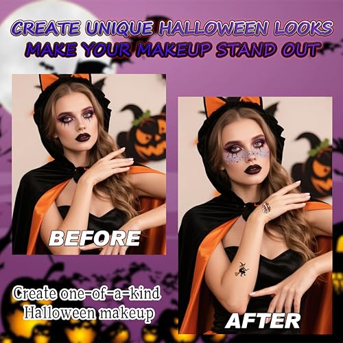 20 Pcs Halloween Face Gems Glitter Freckles Tattoos - Waterproof Face Jewels with Pumpkin Ghost Designs - Sparkling Face Makeup Stickers for Women, Kids, Party & Rave Supplies