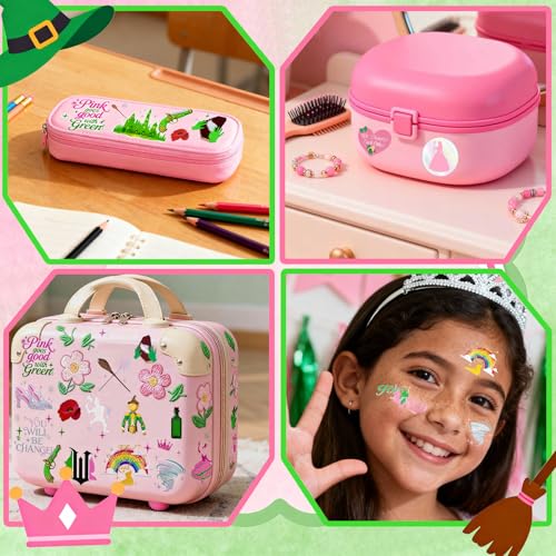 Witch Temporary Tattoos - Pink + Green 84 Pieces Foil Iridescent Design, For Good Wizard Party Favors, Birthday Witch Accessory, Kids Witch Themed Party Decorations, Party Favors