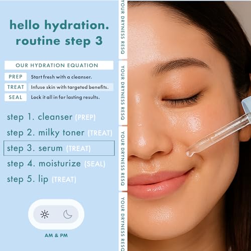 Skin ResQ by Petal Fresh Hello Hydration Serum, Hydrating Facial Serum with 2% Hyaluronic Acid Complex and Chamomile, Fragrance Free Moisturizing Serum for Dry Sensitive Skin, Made in Korea, 2 oz