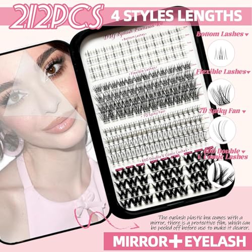 DIY Lash Extension Kit 802Pcs with Bottom Lashes Lash Bond and Seal,Quick Glue Remover Lash Shampoo Cleansing Brush Headband Wristband Tweezers Eyelash Brush Mini Applicato
