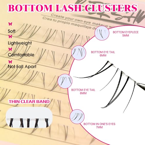 Cateye Bottom Lash Clusters DIY lash Extensions Lower Individual Lashes Cat Eye Bottom Cluster Lashes Bottom Eyelashes Clear Band