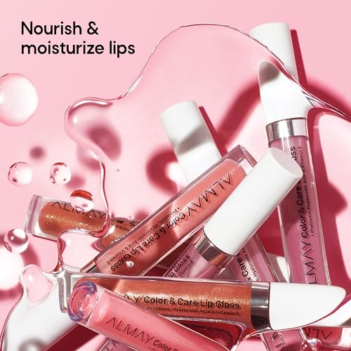 Almay Color & Care Hydrating Lip Gloss, Soft Natural Hues, Prebiotic Complex, Hyaluronic Filling-Sphere Technology, 200 Rose Glow, 0.1 Fl Oz