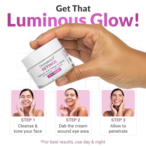 DERMATOUCH Retinol Eye Cream With Hyaluronic Acid, Vitamin C, A, & E, Collagen, & Caffeine, Under Eye Moisturizer With Vitamins & Antioxidants, Gluten Free, Non GMO Skin Care, Made in USA, 1.7 Fl Oz