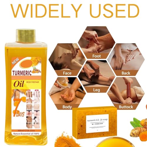 Turmeric Wash And Soft 7 Essential Oil Two-Piece Set, Lemon Turmeric Soap, Soft 7 Oil, Deep Cleansing Moisturizing, Hydrating Skin, Evens Tone, Suitable For All Skin Types Handmade Soap Skincare Set