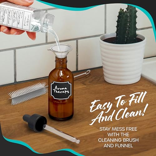 Nevlers 2 & 4 Oz Amber Glass Dropper Bottles w/Shrink Wrap, Funnels, Cleaning Brushes, Label Stickers, & Markers Bundle