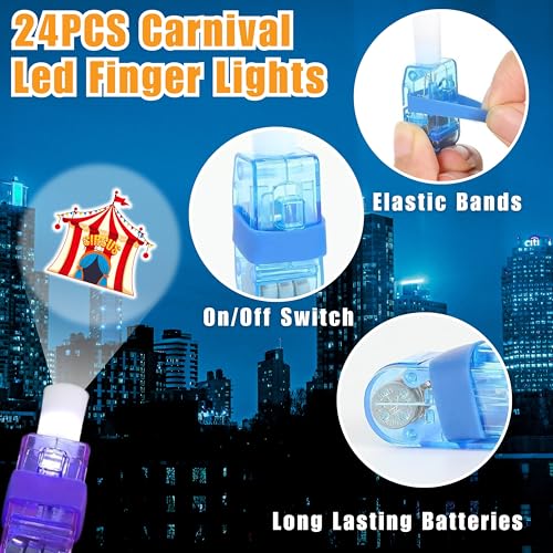 72 PCS Carnival Party Favors ? 48 PCS Luminous Tattoos & 24 PCS LED Finger Lights Combo ? Birthday Goodie Bag Fillers, Party Supplies, Gifts Light Up Toys Glow In The Dark for Boys and Girls