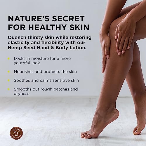 Hemp Seed Hand & Body Lotion - Soothe Dry Skin - Argan Oil, Hemp Seed Oil - Light, Non-Greasy Formula - Vegan & Cruelty Free