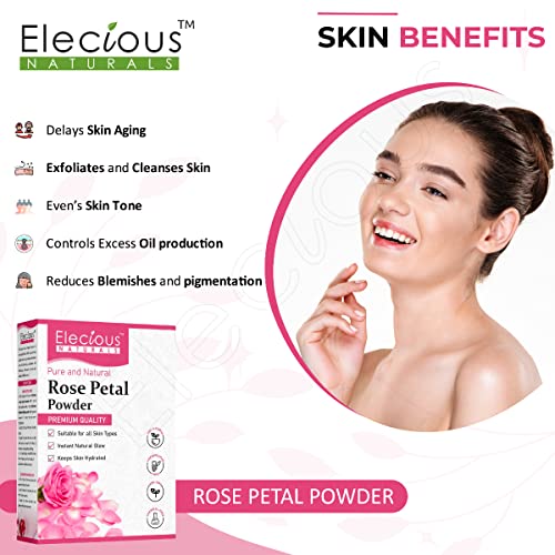 Pure Rose Petals Powder for Face, Skin and Hair Chemical-Free, Preservative Free, Non-GMO, No Artificial Color Added Moisturizes Dry Hair Cells 200gm