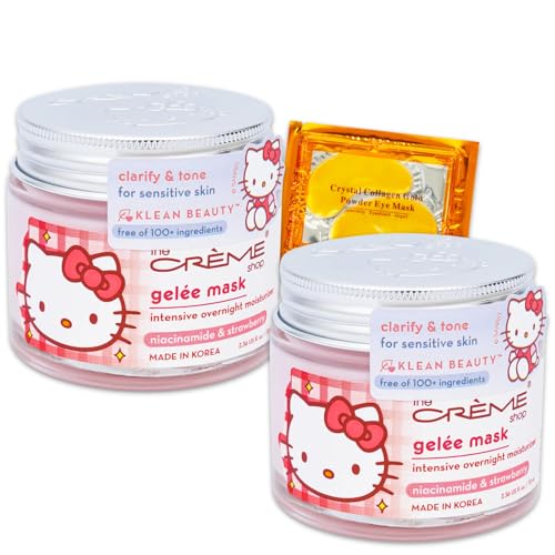 The Cr?me Shop x Hello Kitty Face Mask Pack - Bundle with Klean Beauty Gelee Masks Made in Korea with Niacinamide & Strawberry to Clarify & Tone Sensitive Skin | The Creme Shop Skin Care
