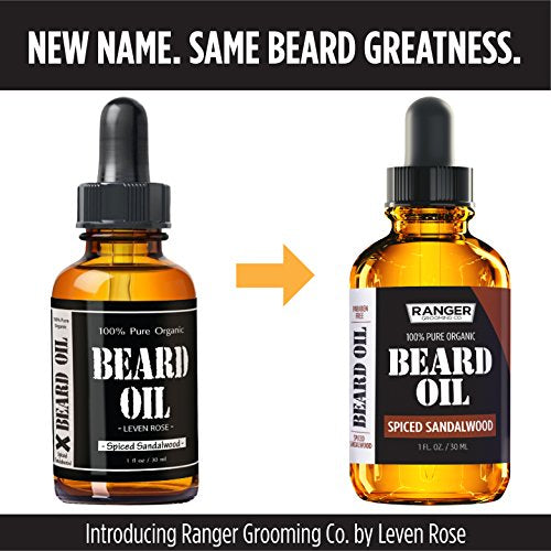 Leven Rose Spiced Sandalwood Beard Oil & Leave In Conditioner by Ranger Grooming Co, 100% Pure Natural Organic for Groomed Beards, Mustaches, and Moisturized Skin 1 oz