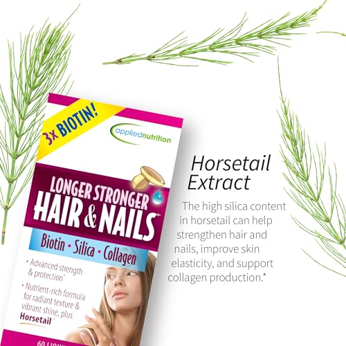 Applied Nutrition Longer Stronger Hair & Nails - 60 Liquid Soft-Gels, Pack of 3 - Biotin, Silica & Collagen - 90 Servings