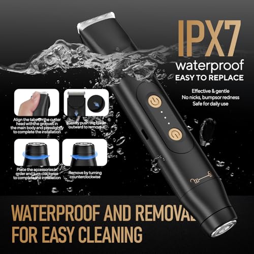 Groin & Body Hair Trimmer for Men Bikini Trimmer Women Electric Ball Pubic Shaver IPX7 Waterproof Wet & Dry Use Versatile Shaver for Temple Groin Nose Ear Hairs Beard (Black)