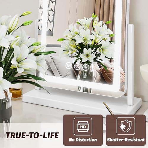 Vanity Mirror with Lights, 18"x14" Hollywood Lighted Makeup Mirror for Tabletop & Bedroom 3 Color Lighting Modes Smart Touch Control 360¡Æ Rotation Detachable