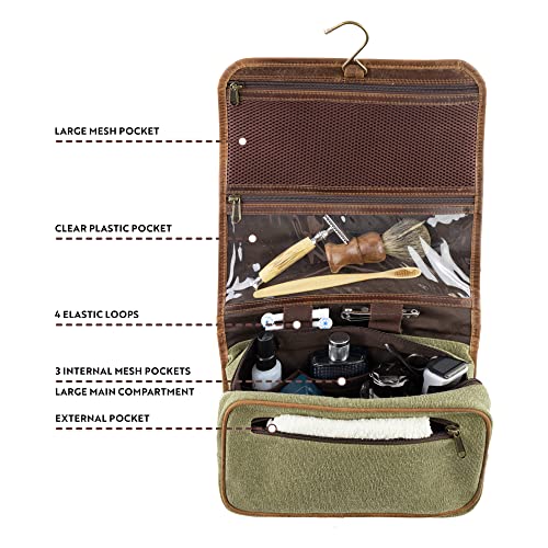 moonster Hanging Toiletry Bag for Men & Women, Leather Travel Bag with Hanging Hook, Dopp Kit Shower Bag