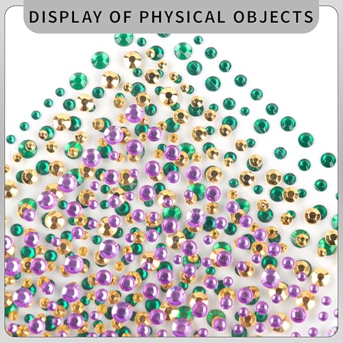 Mardi Gras Face Gems Self-Adhesive Face Jewels Stickers for Makeup, Green Purple Gold Festival Glitter for Mardi Gras Rave Accessories Hair Gems, Rhinestone Stickers for Face, Eye, Makeup, Body