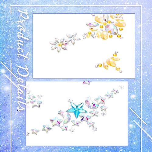 3 Pieces Star Face Stickers Crystdl Face Jewels Rhinestone Silver Rave Party Accessories for Women and Girls (B)