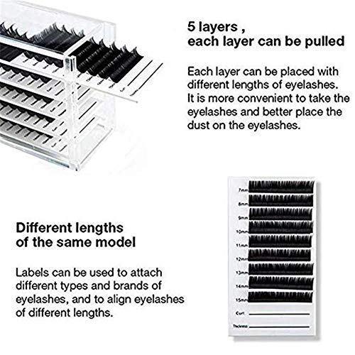 5 Layers Acrylic Clear False Eyelash Organizer Case, Cosmetic Makeup Storage Box for Grafting Lash Extension (Eyelash Box)