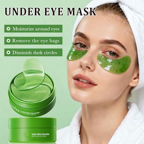 firstfly Under Eye Patches - 60 PCS Aloe Vera Eye Masks for Dark Circles and Puffiness, Hydrating Eye Mask Skincare, Stocking Stuffers, Eye Patches for Women Reduce Wrinkles and Fine Lines